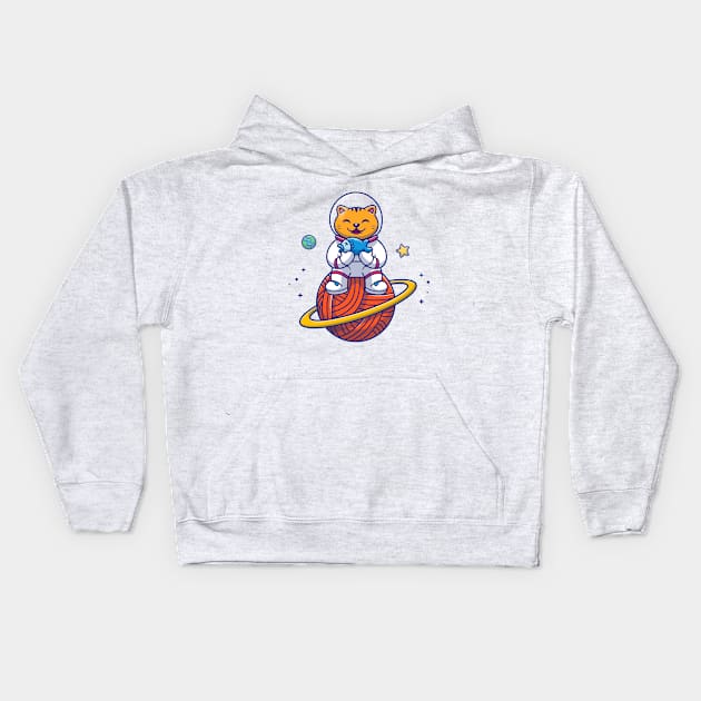 Cat Astronaut Sitting On Planet Kids Hoodie by Catalyst Labs